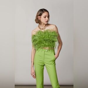 PATRIZIA PEPE green feather strapless top